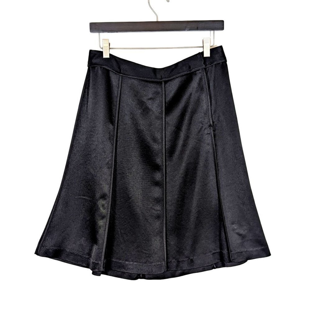 Nine West Sz 8 Black Pleated Satin Feel A-Line Mini Skirt Simple Basic Side Zip